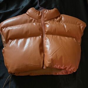 Orange Puffer Crop Vest